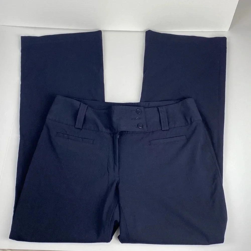 Navy blue office professional straight  leg womens flare leg pull on pants sz 10